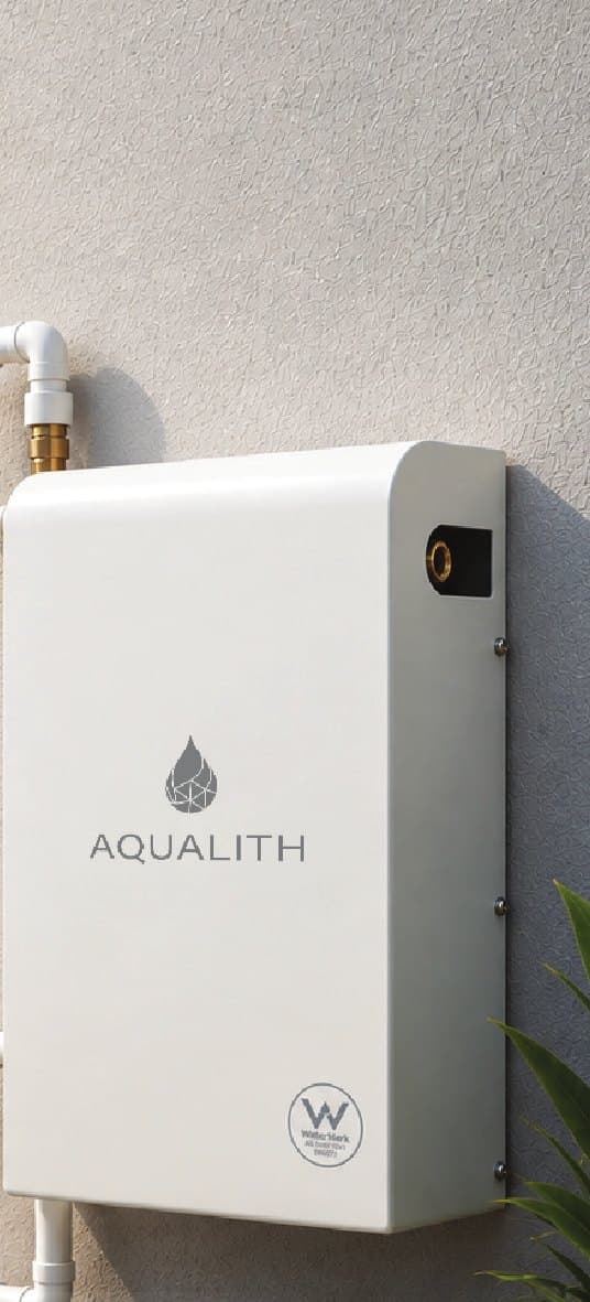 Aquaridge whole-home filtration cabinet mounted on the outside wall of a Melbourne home